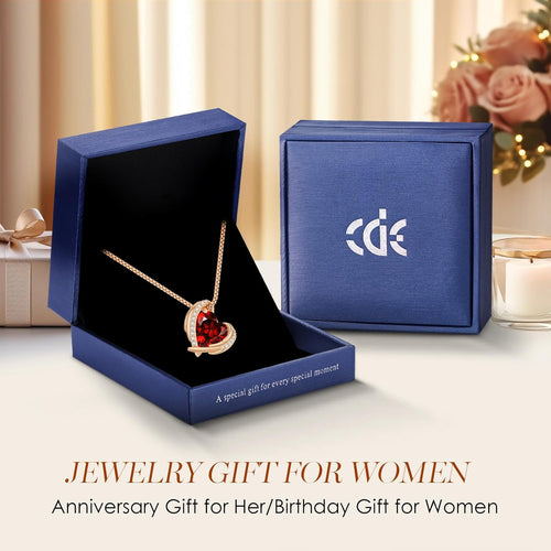Christmas Gifts for Women，Love Heart Pendant Necklaces for Women, Silver Tone Rose Gold Tone Birthstone Jewelry Gifts for Wife Her