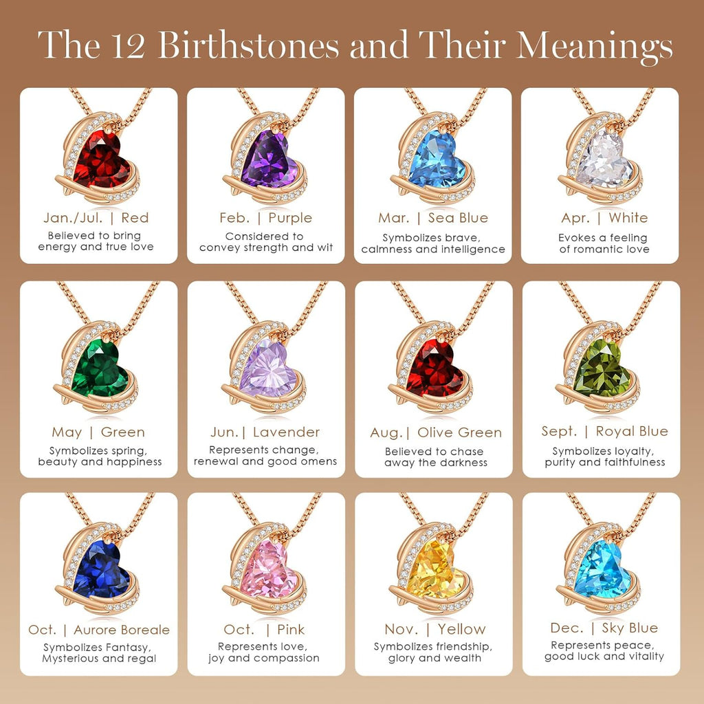 Christmas Gifts for Women，Love Heart Pendant Necklaces for Women, Silver Tone Rose Gold Tone Birthstone Jewelry Gifts for Wife Her